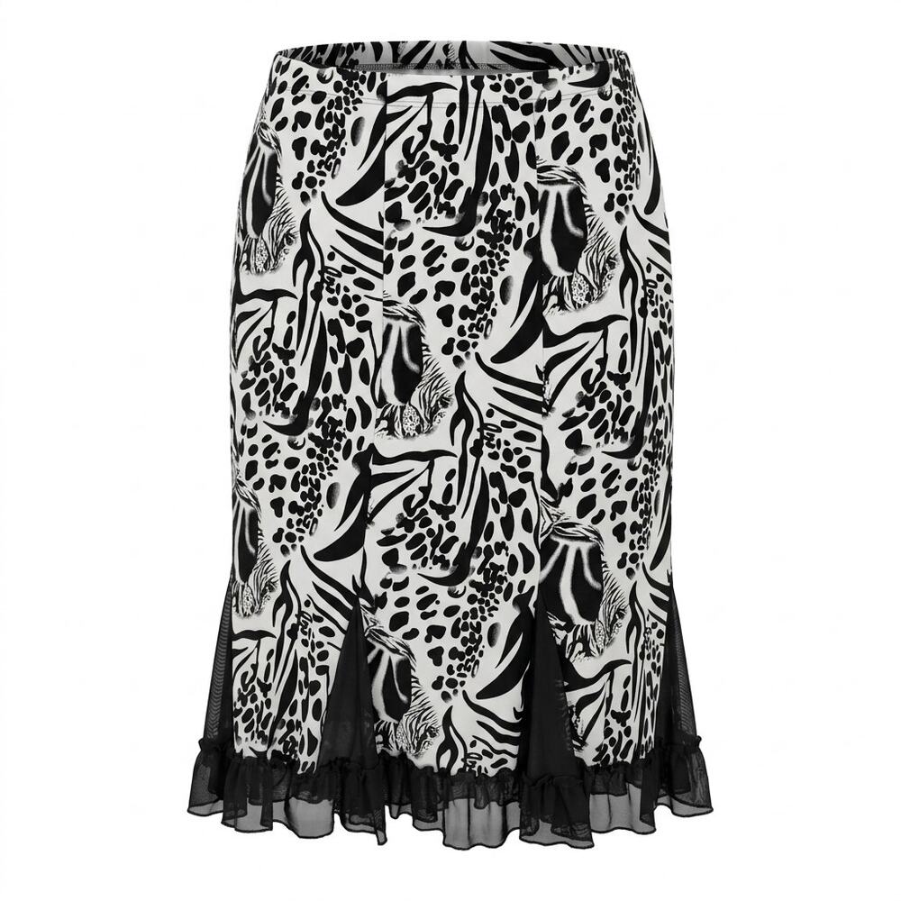 Studio West Apparel Black White Animal Print Ruffle Hem Skirt Women Size M